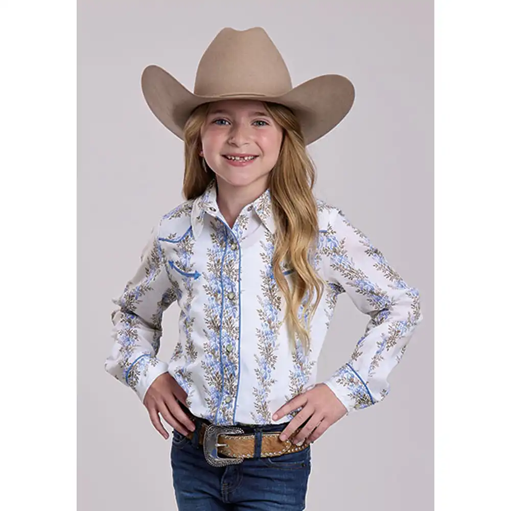 roper girl's long sleeve shirt white floral