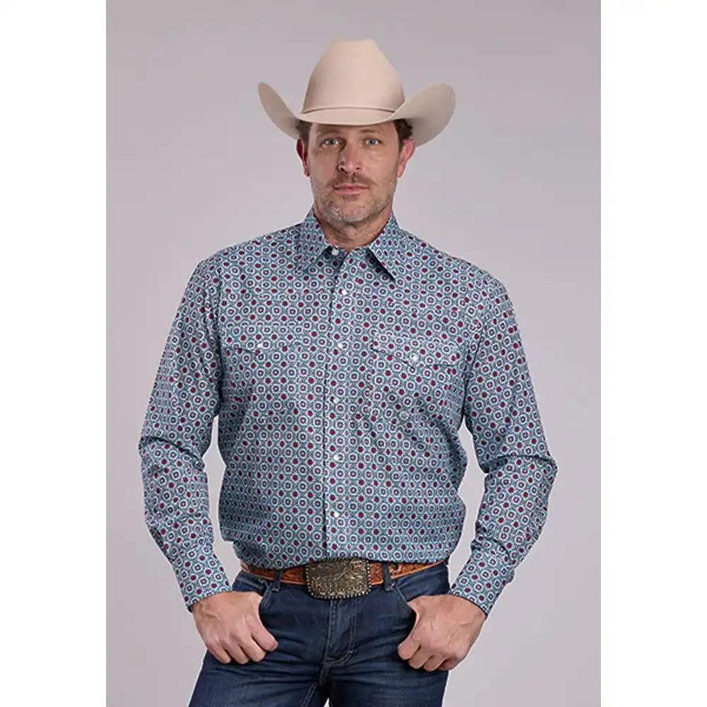 roper men's long sleeve shirt blue