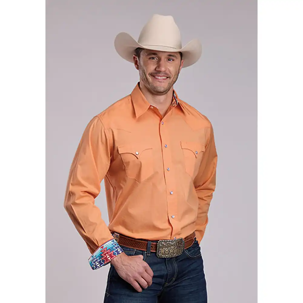 roper men's long sleeve shirt orange