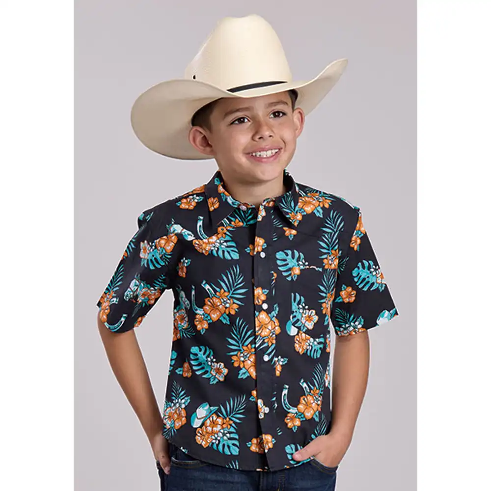 roper boy's floral shirt black