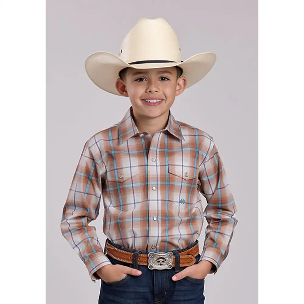 roper boy's plaid shirt rust