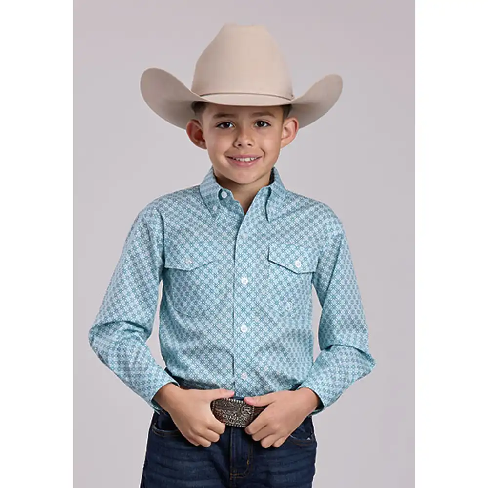 roper boy's long sleeve shirt blue
