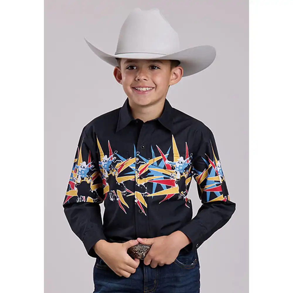 roper boy's long sleeve shirt black
