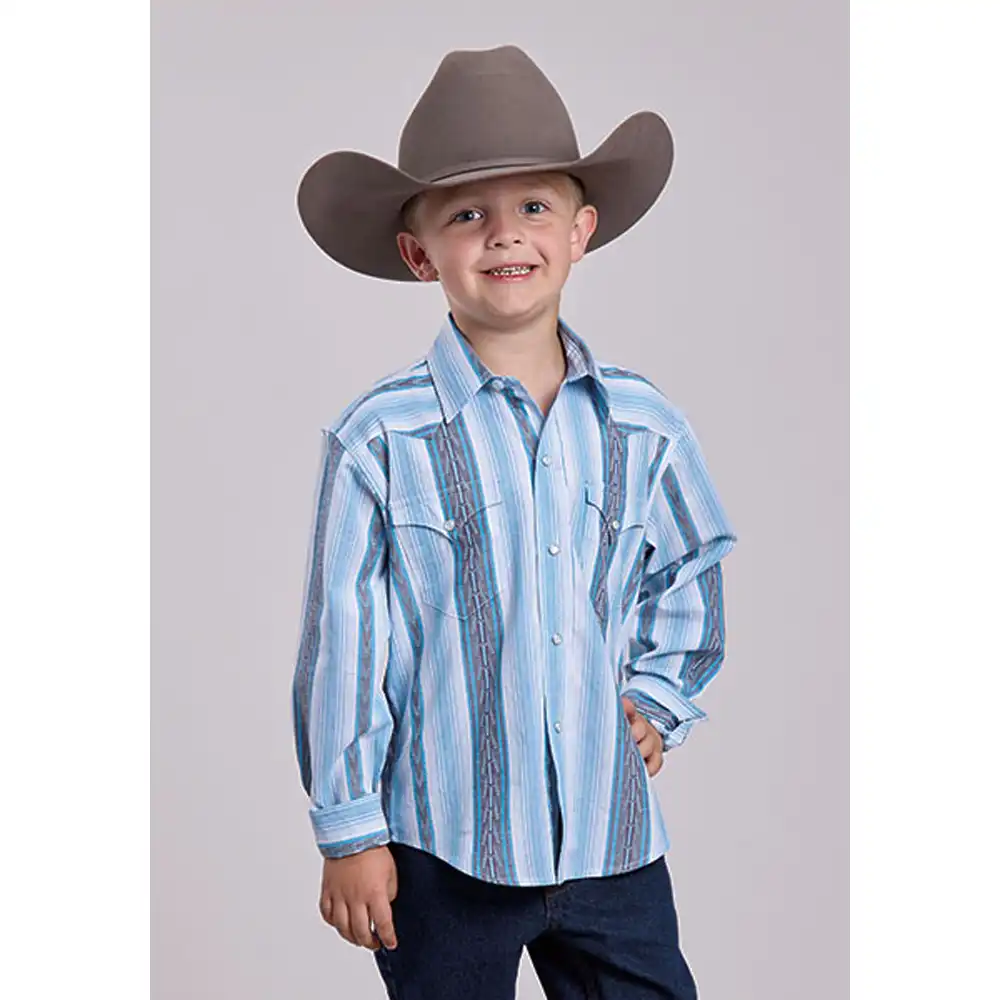 roper boy's long sleeve shirt blue stripe