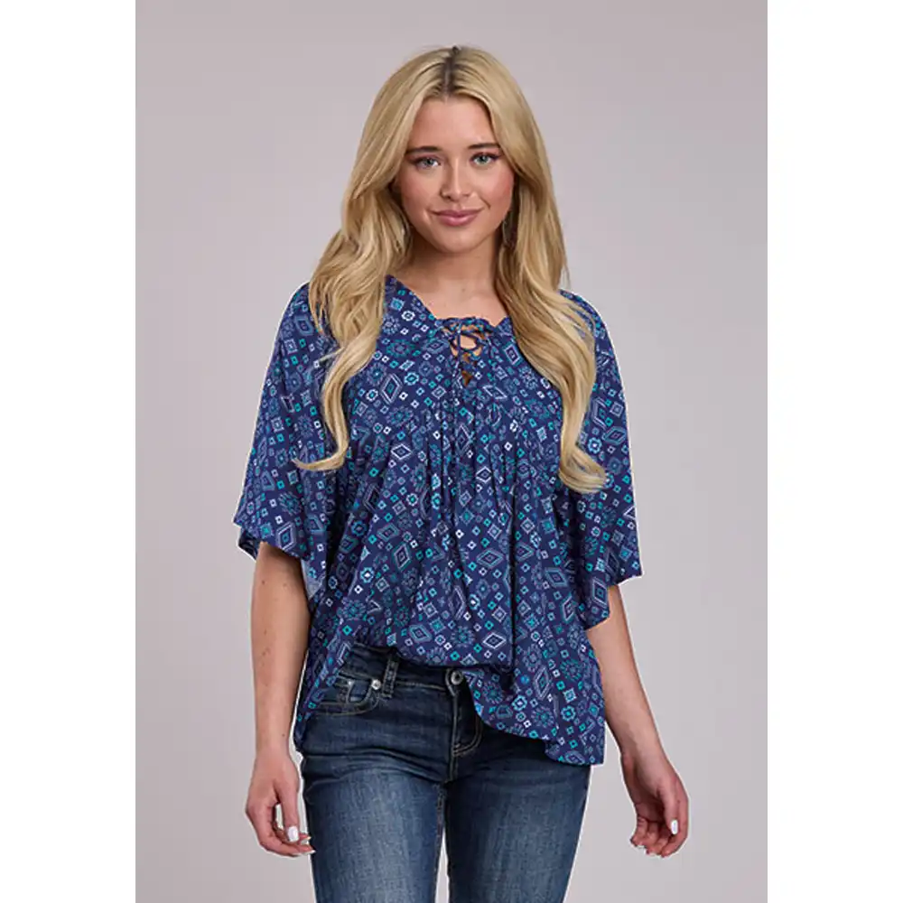 roper women's long sleeve shirt blue aztec