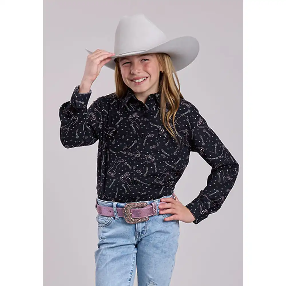roper girl's long sleeve shirt black constellations
