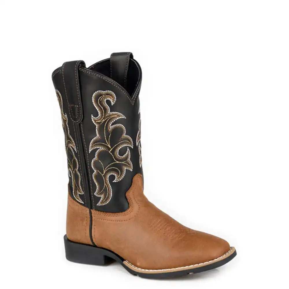 roper big kid's western boot brown and tan