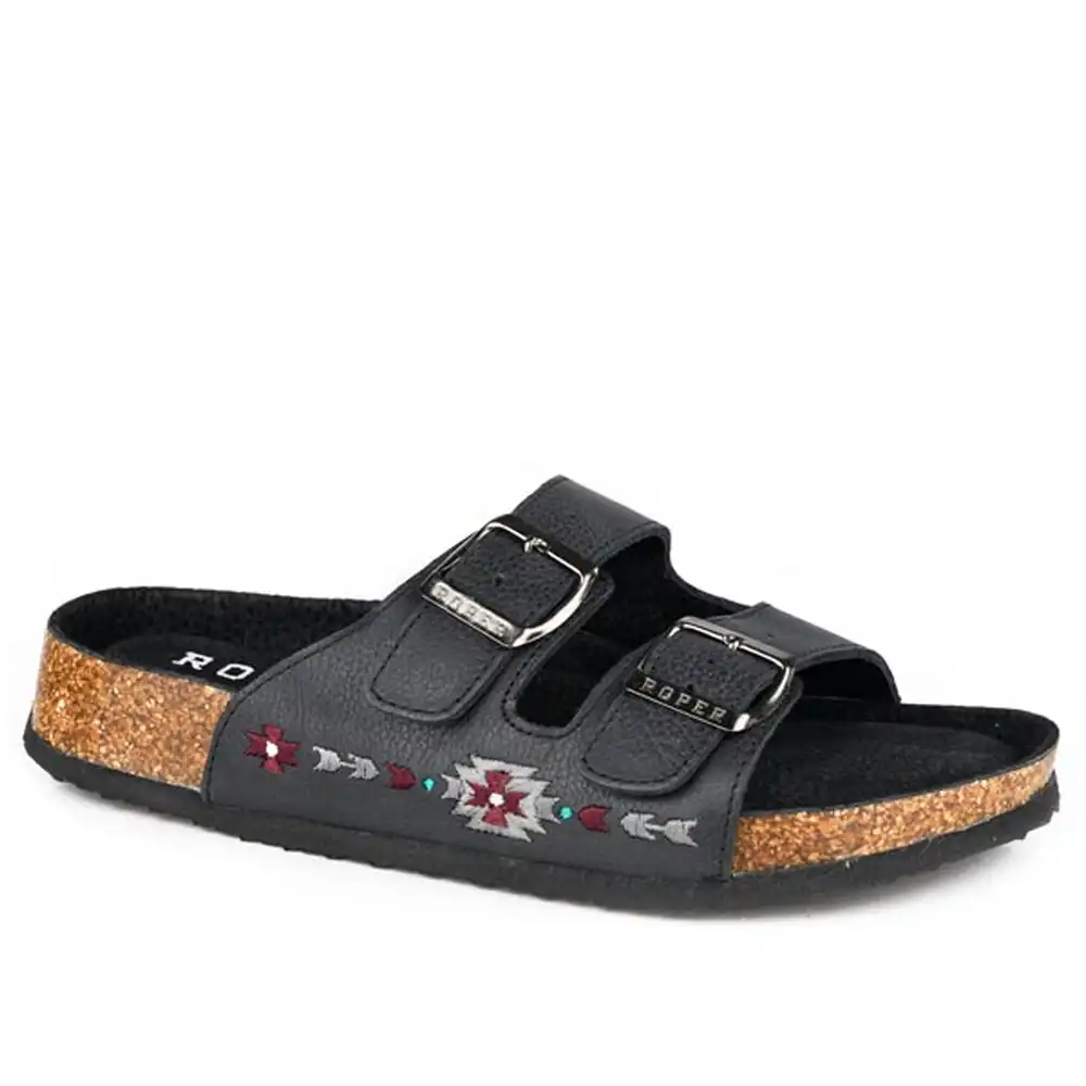 roper women's sandals black aztec