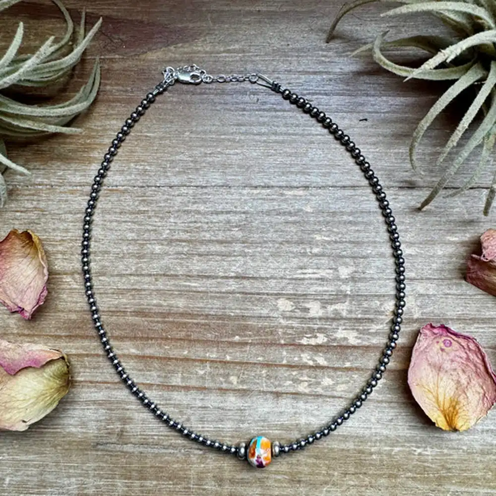 14 inch pearl and mojave bead choker