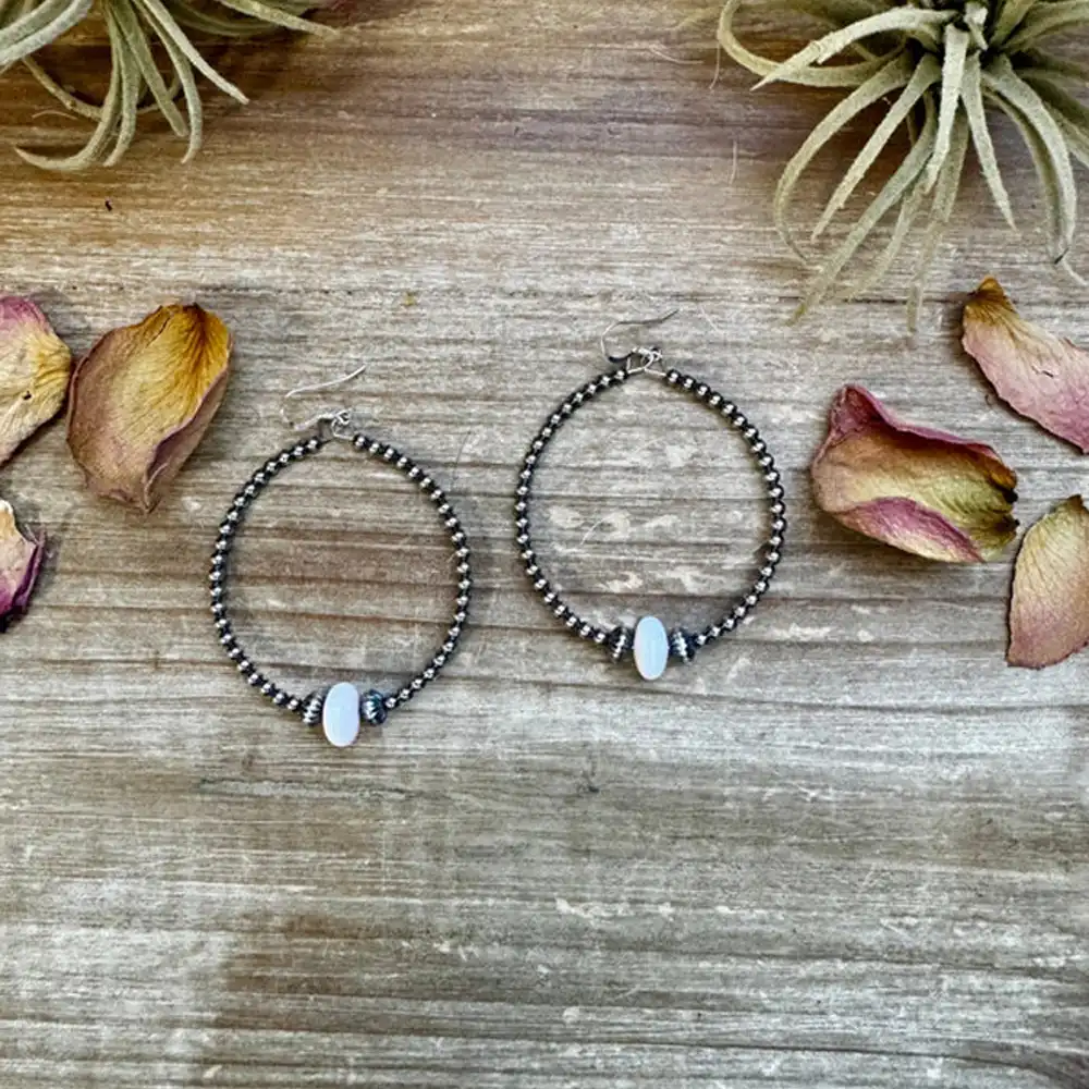 sterling hoops with pink pearls