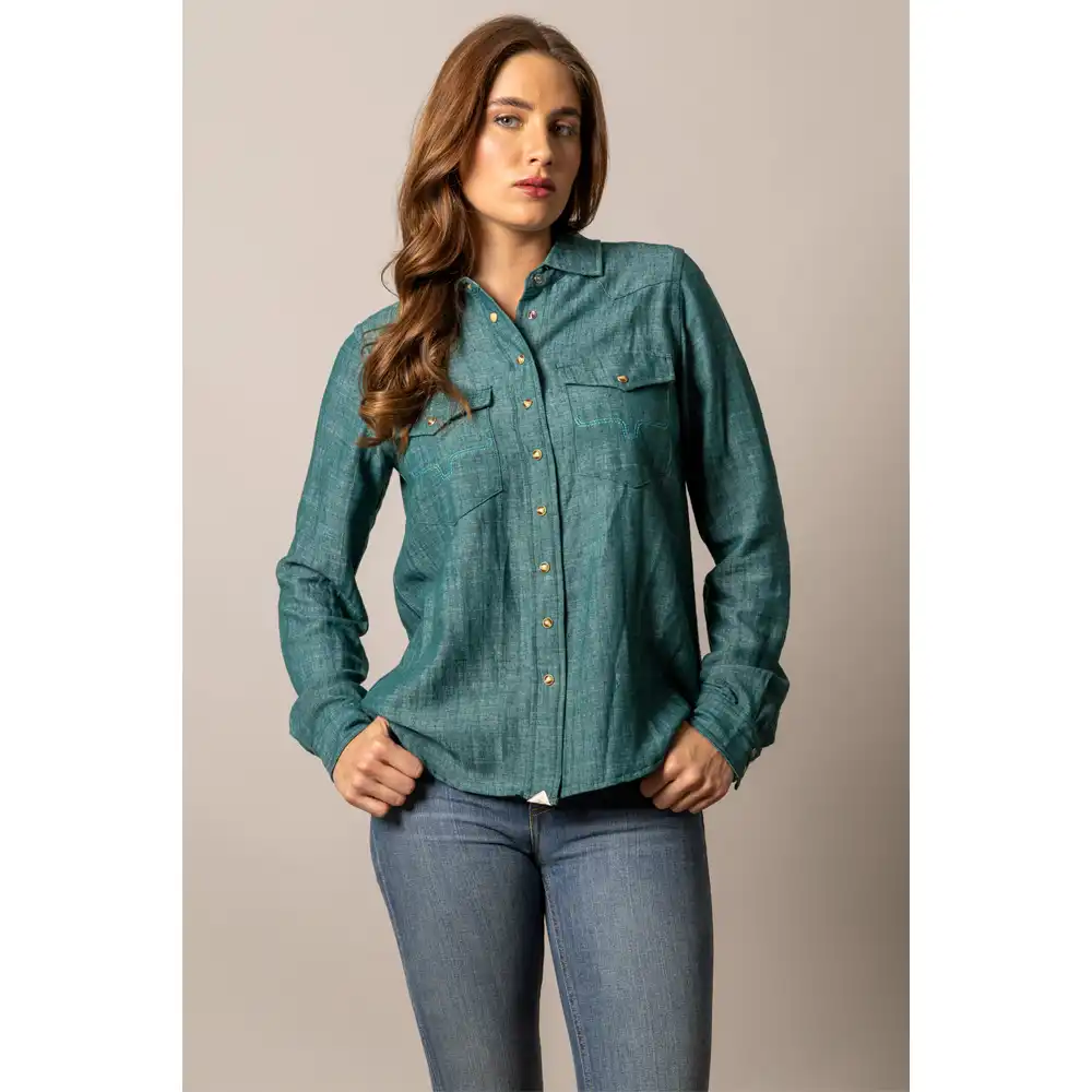 kimes ranch women's long sleeve shirt dark teal
