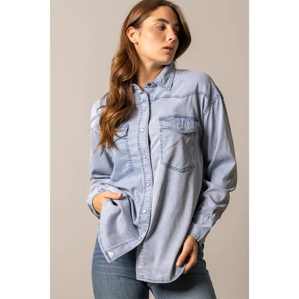 kimes ranch women's denim shirt light wash