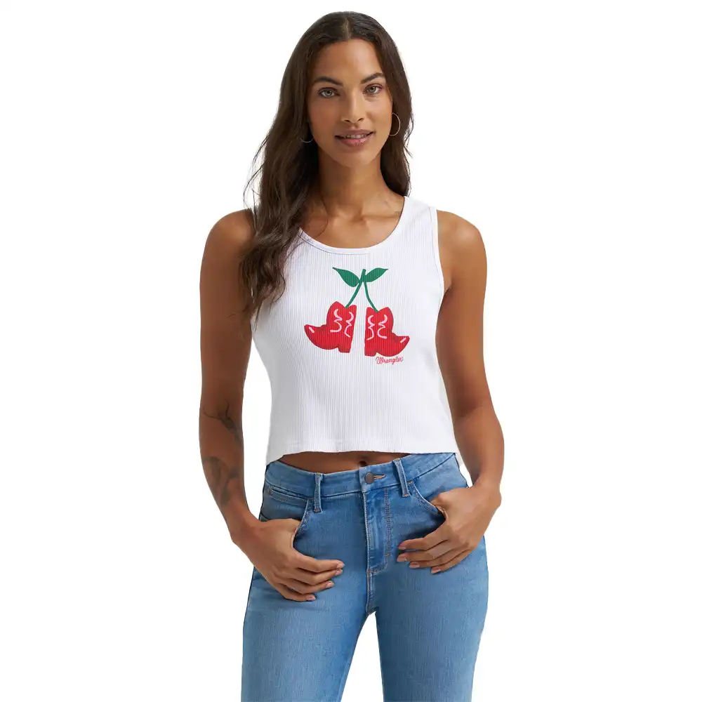 women's wrangler® graphic slim crop tank - bright white