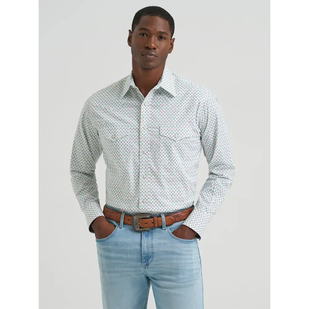 wrangler men's long sleeve shirt green