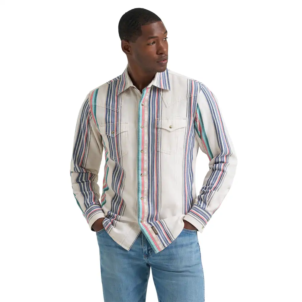 wrangler men's long sleeve shirt multi stripe