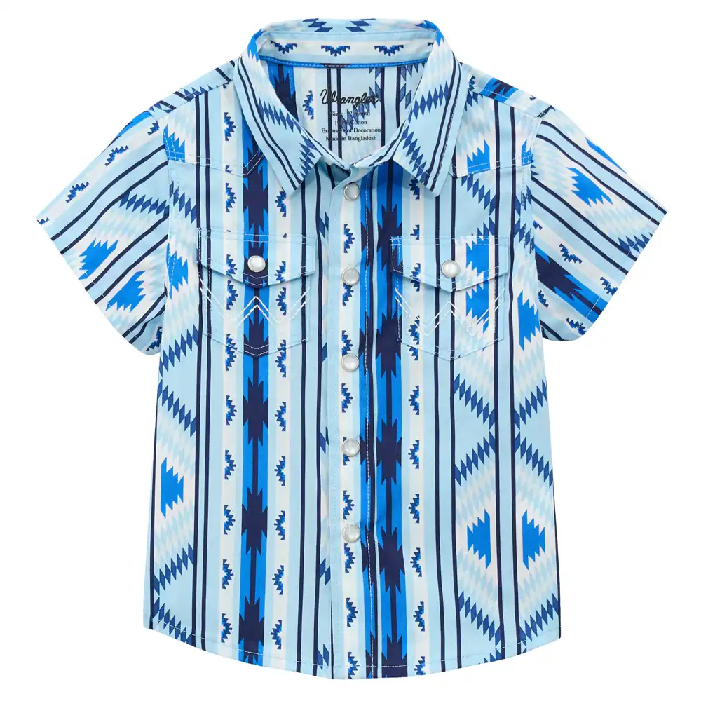 boys's wrangler® baby boy long sleeve shirt - blue multi