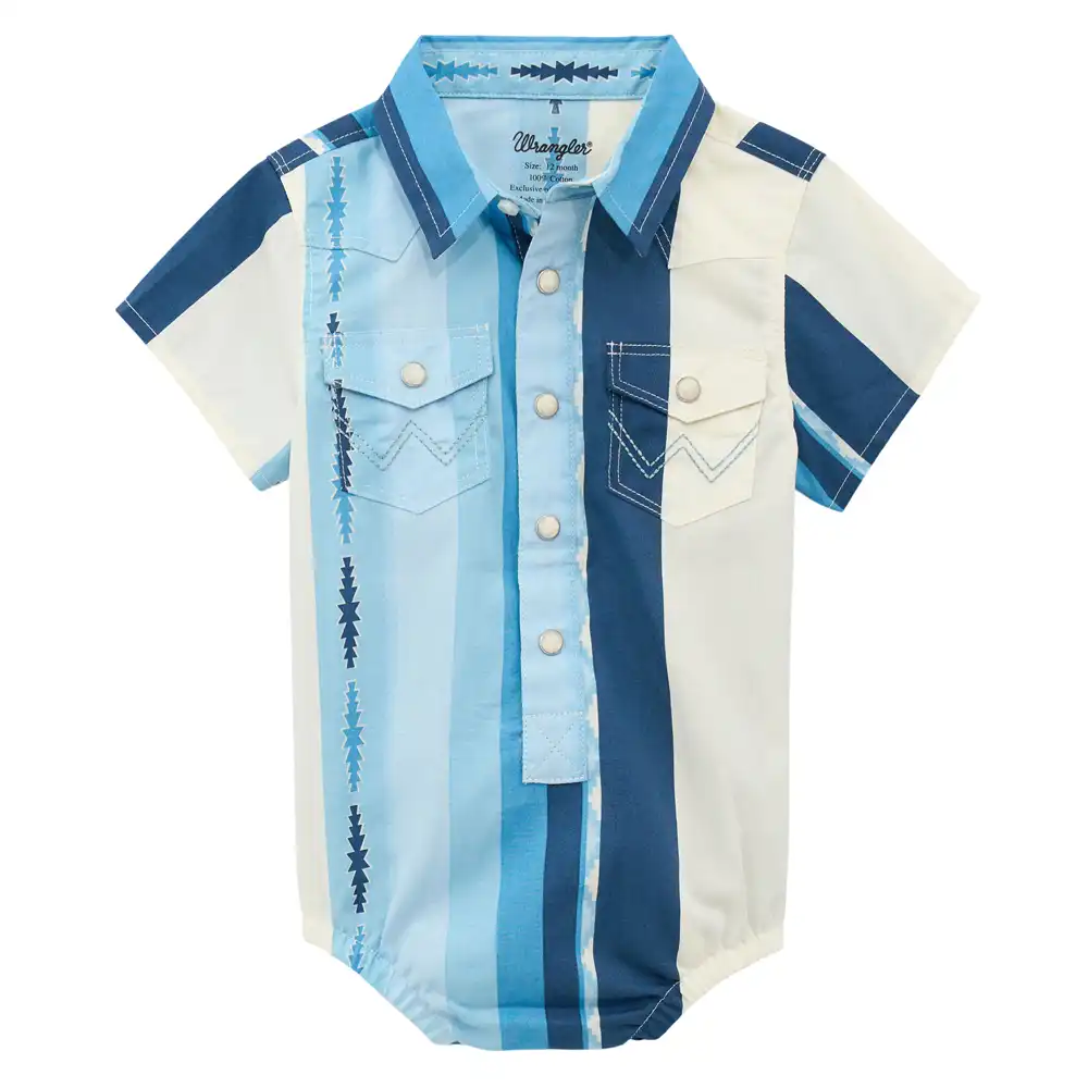 boys's wrangler® baby boy long sleeve bodysuit - blue multi