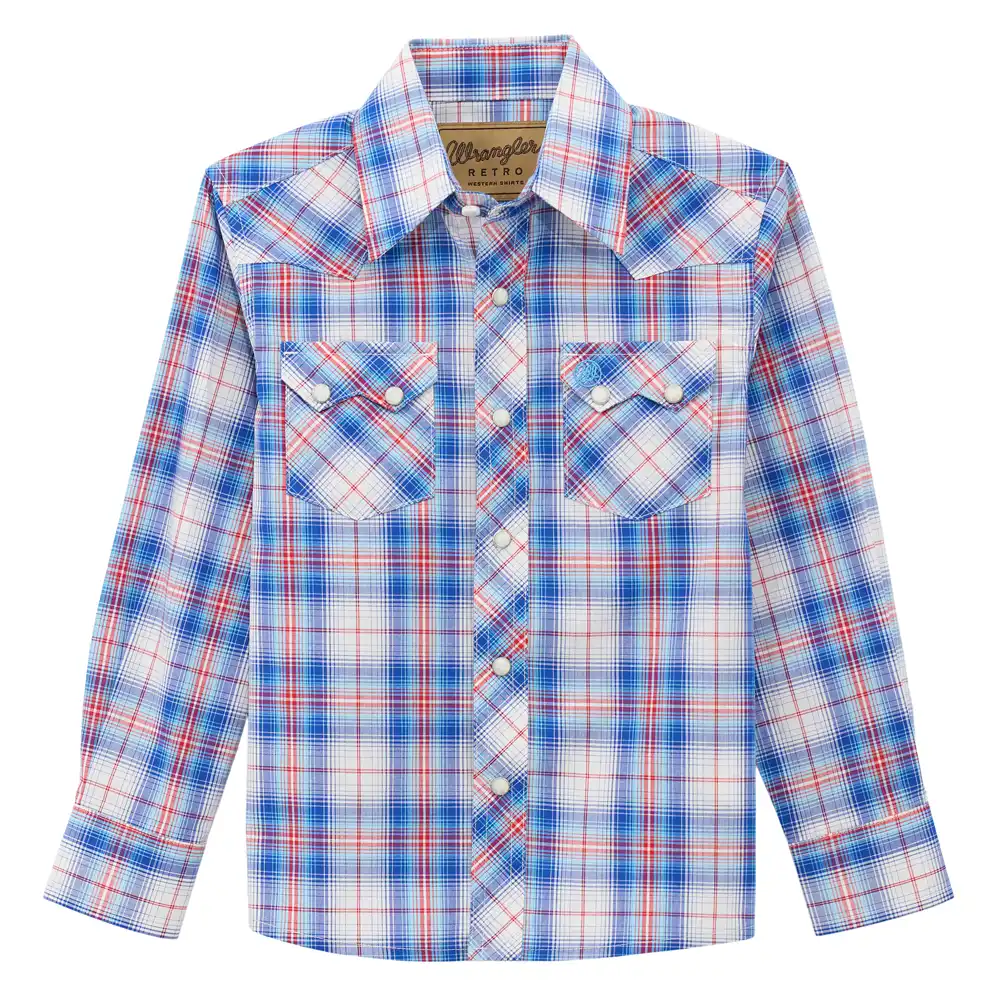 boys's boys wrangler retro® long sleeve shirts - blue/red