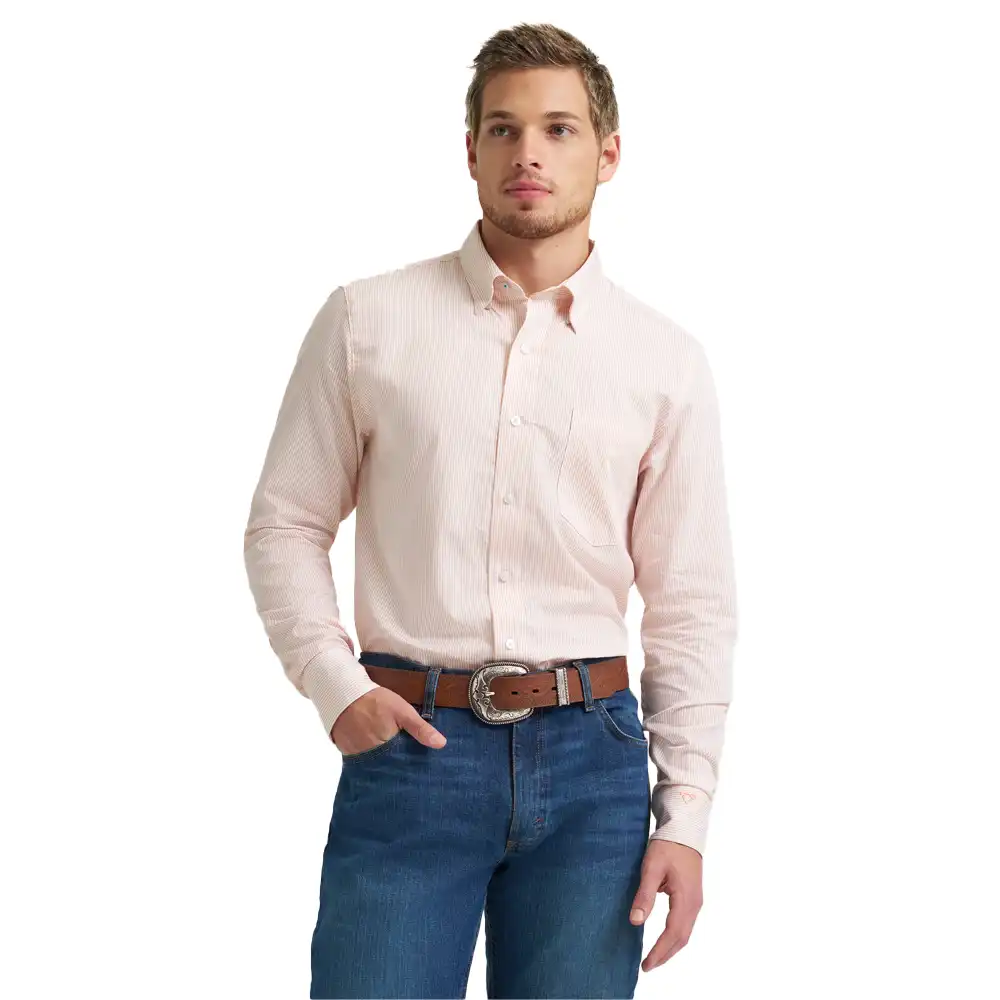 wrangler men's long sleeve shirt peach