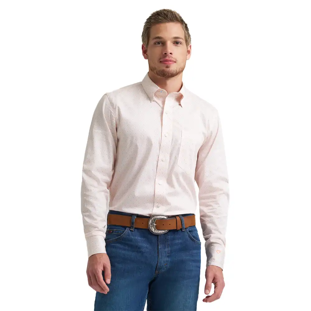 wrangler men's long sleeve shirt peach