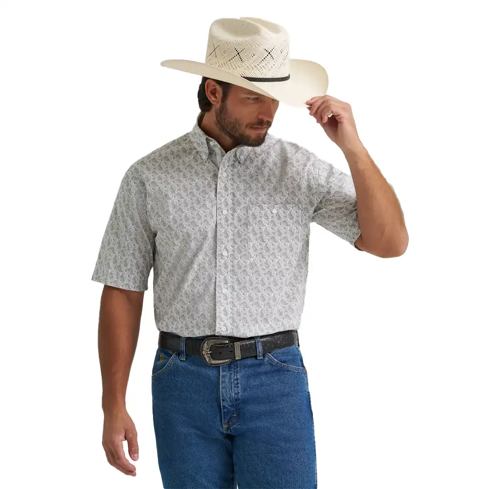 wrangler men's short sleeve shirt grey paisley