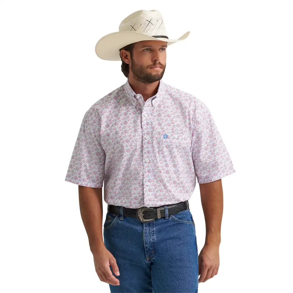 men's wrangler® george strait collection one pocket short sleeve shirt - blue/red
