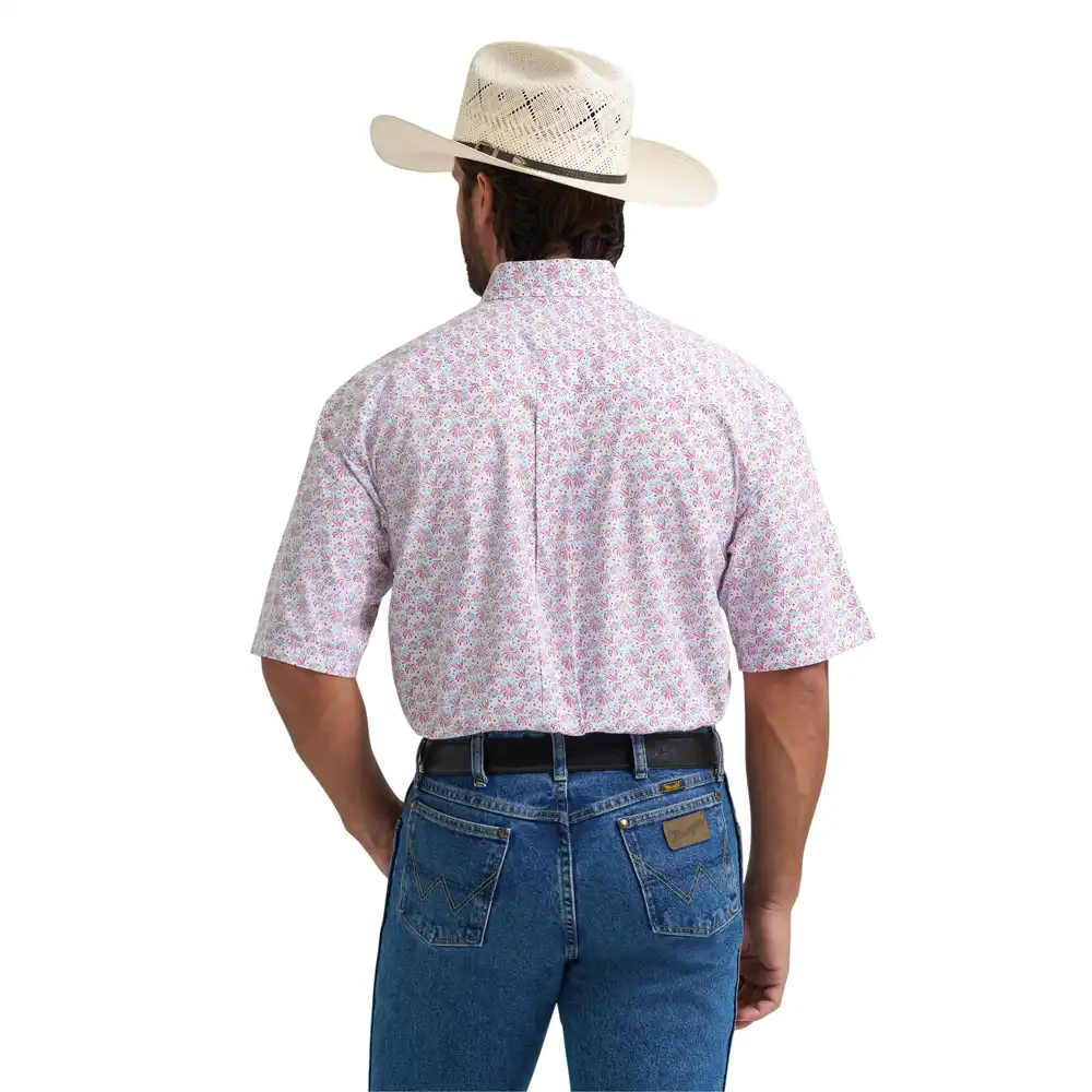 men's wrangler® george strait collection one pocket short sleeve shirt - blue/red