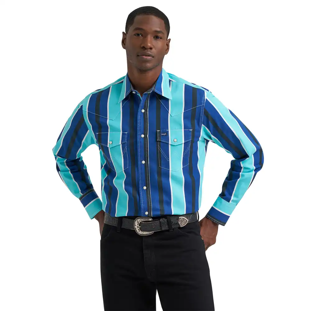 men's long sleeve shirt blue stripe