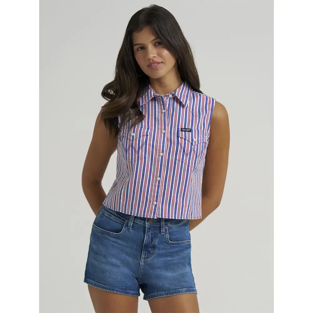 women's wrangler retro® americana sleeveless snap shirt - white