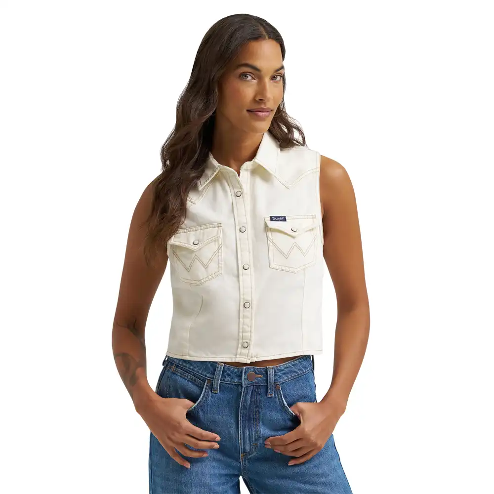 wrangler women's sleeveless shirt white