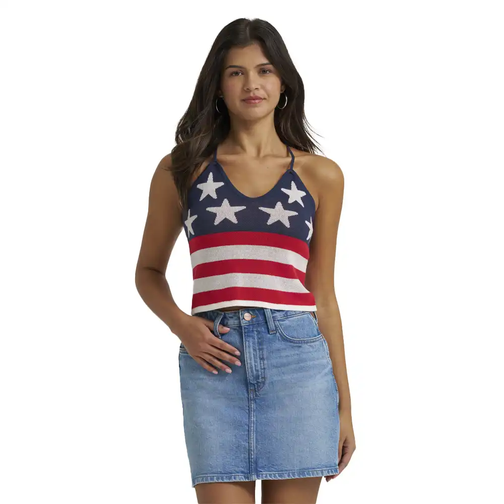 women's wrangler retro® americana crochet tank - blue