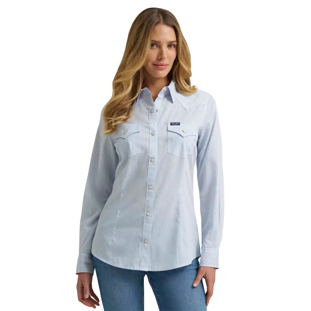 women's wrangler retro® western dress snap shirt - blue