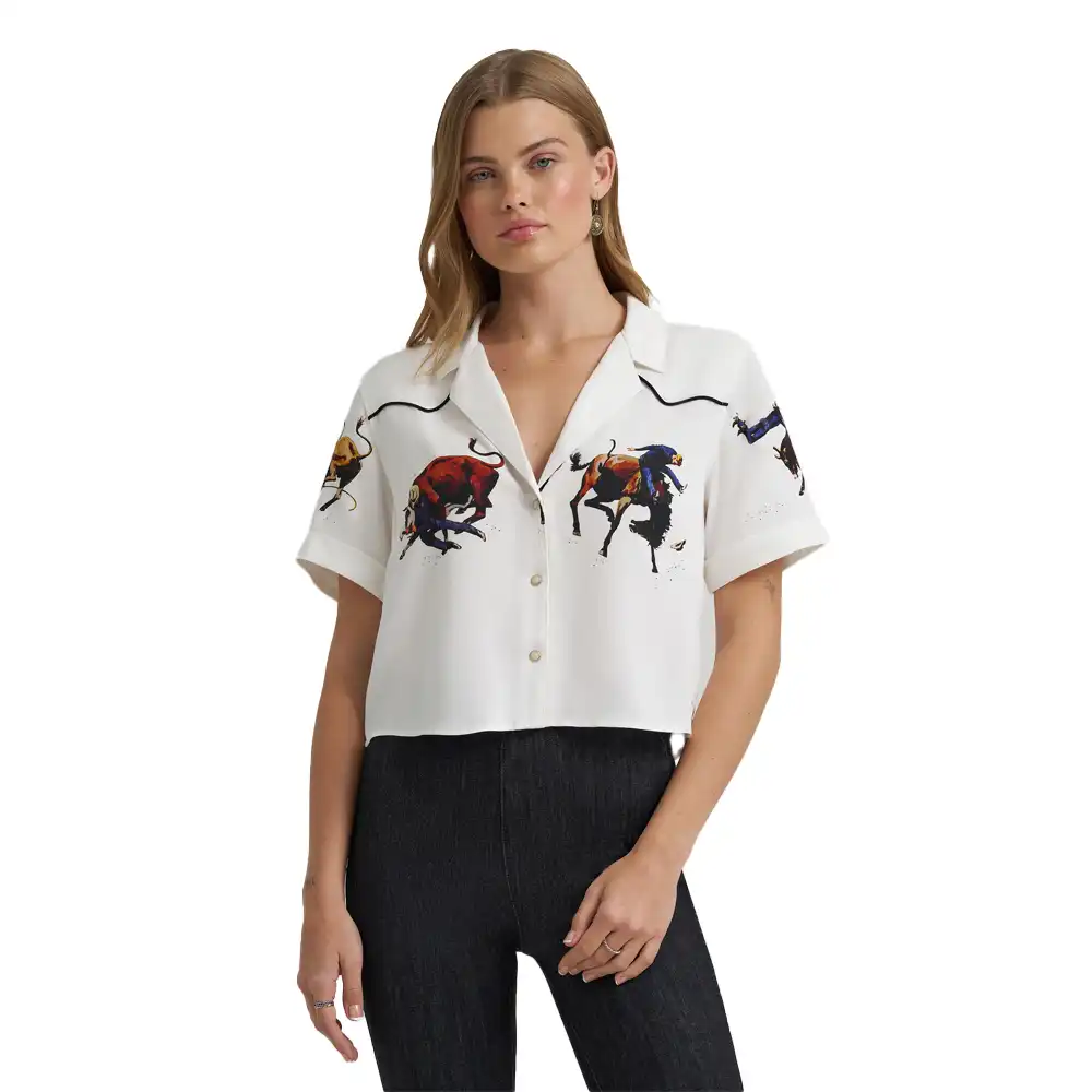 wrangler women's short sleeve shirt white