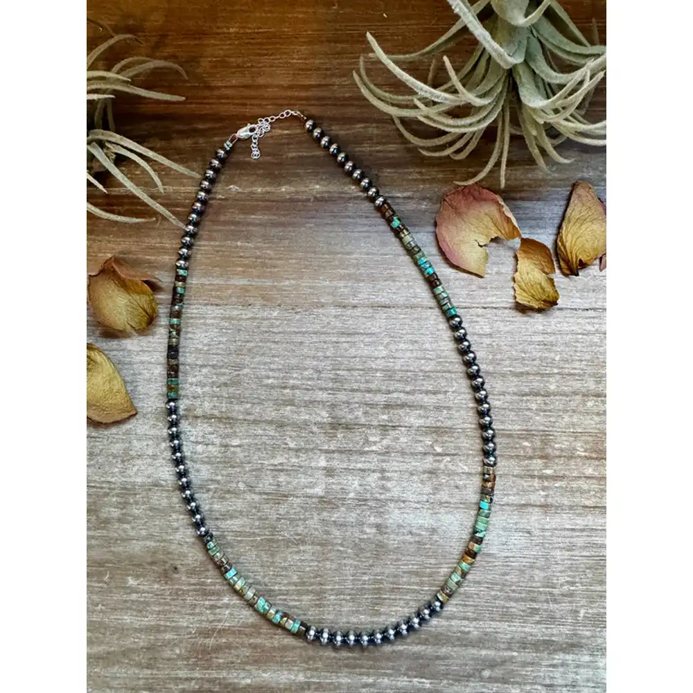sterling silver pearl green heishi necklace