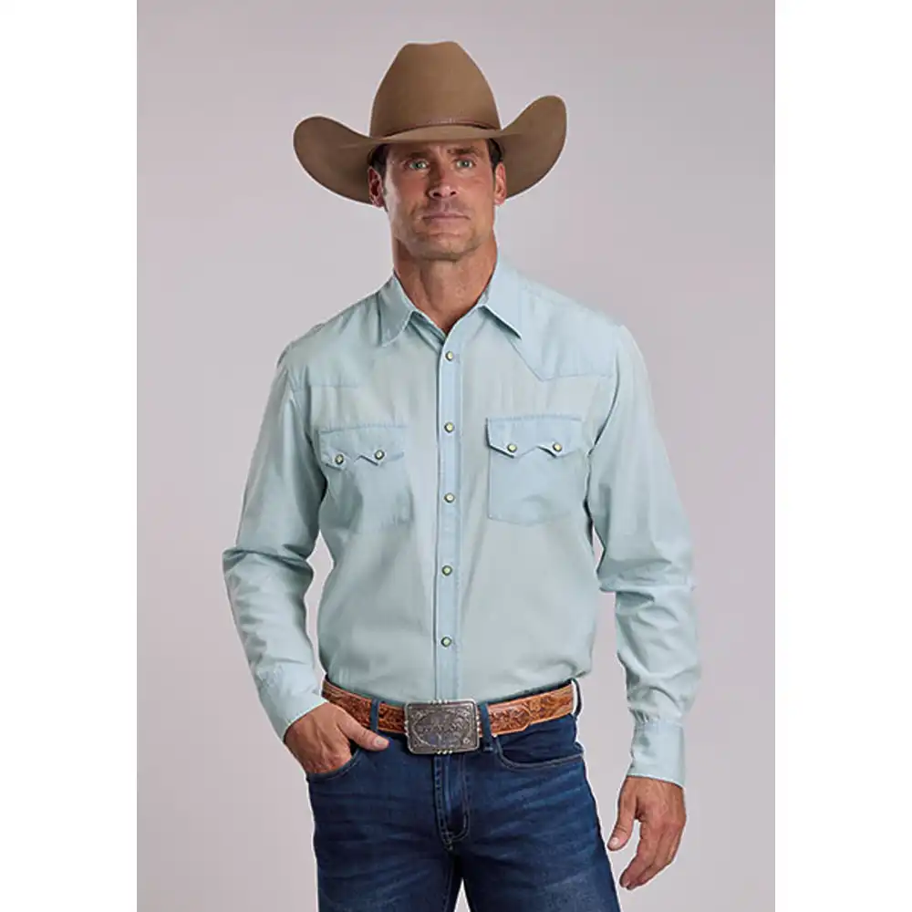 stetson men's long sleeve shirt denim