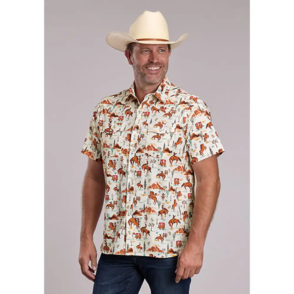 roper men's short sleeve shirt western print