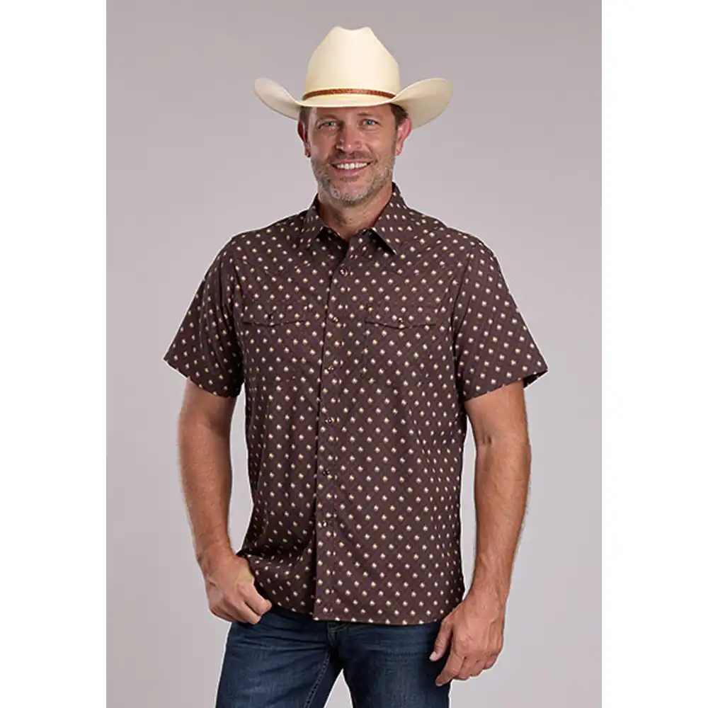men's roper short sleeve shirt brown
