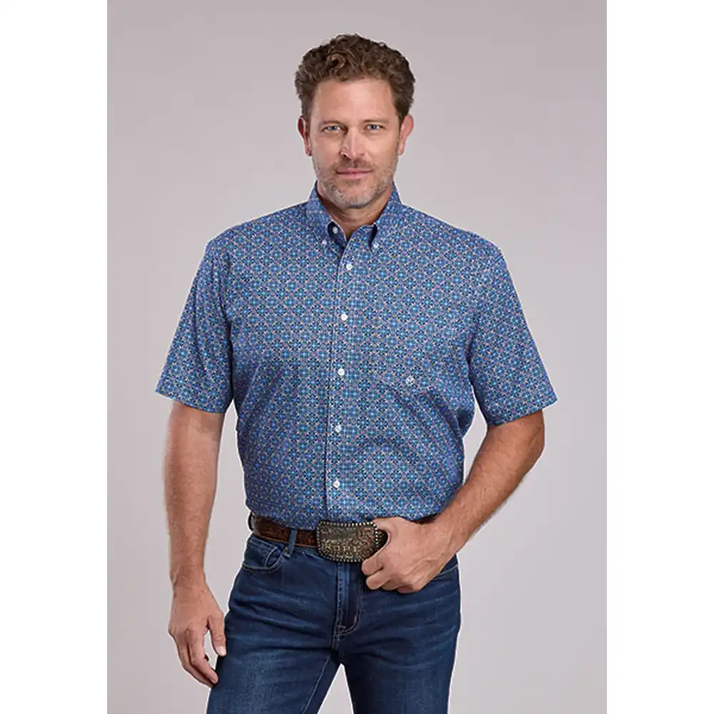 karman men's short sleeve shirt blue