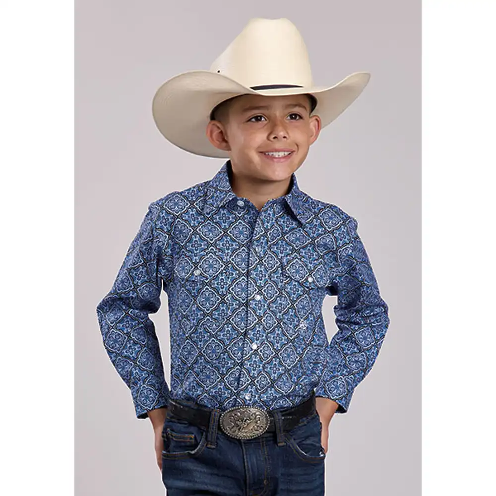 karman boy's long sleeve shirt blue medallion