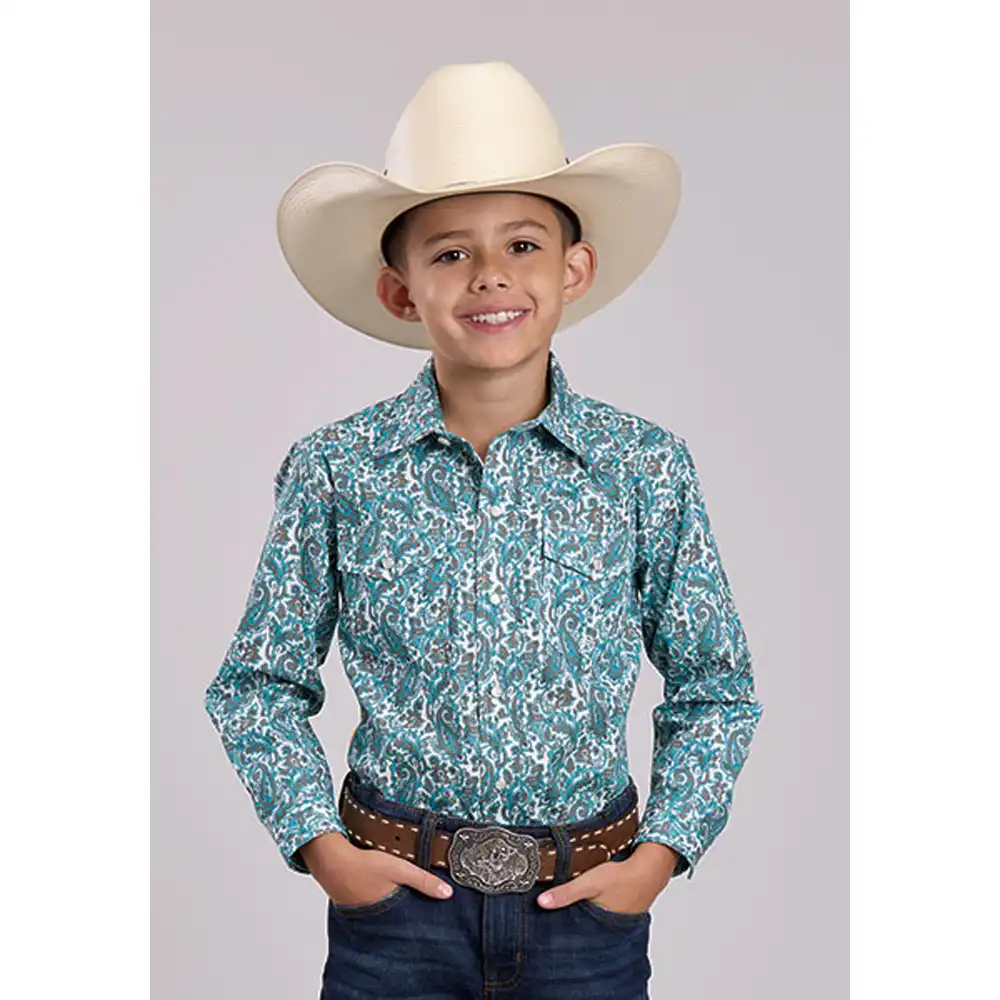 karman boy's long sleeve shirt turquoise paisley