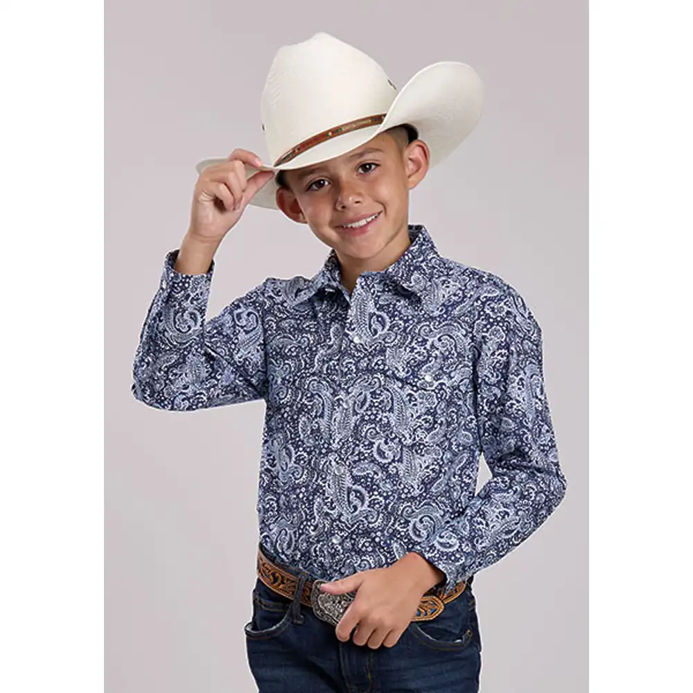 karman boy's long sleeve shirt blue paisley