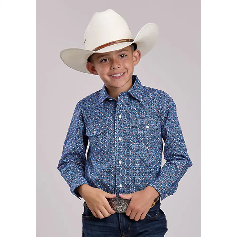 karman boy's long sleeve shirt blue and red