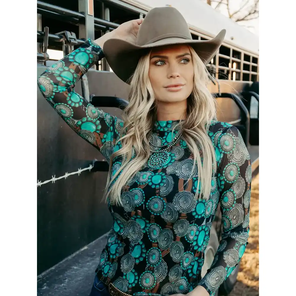 faire mesh top concho print