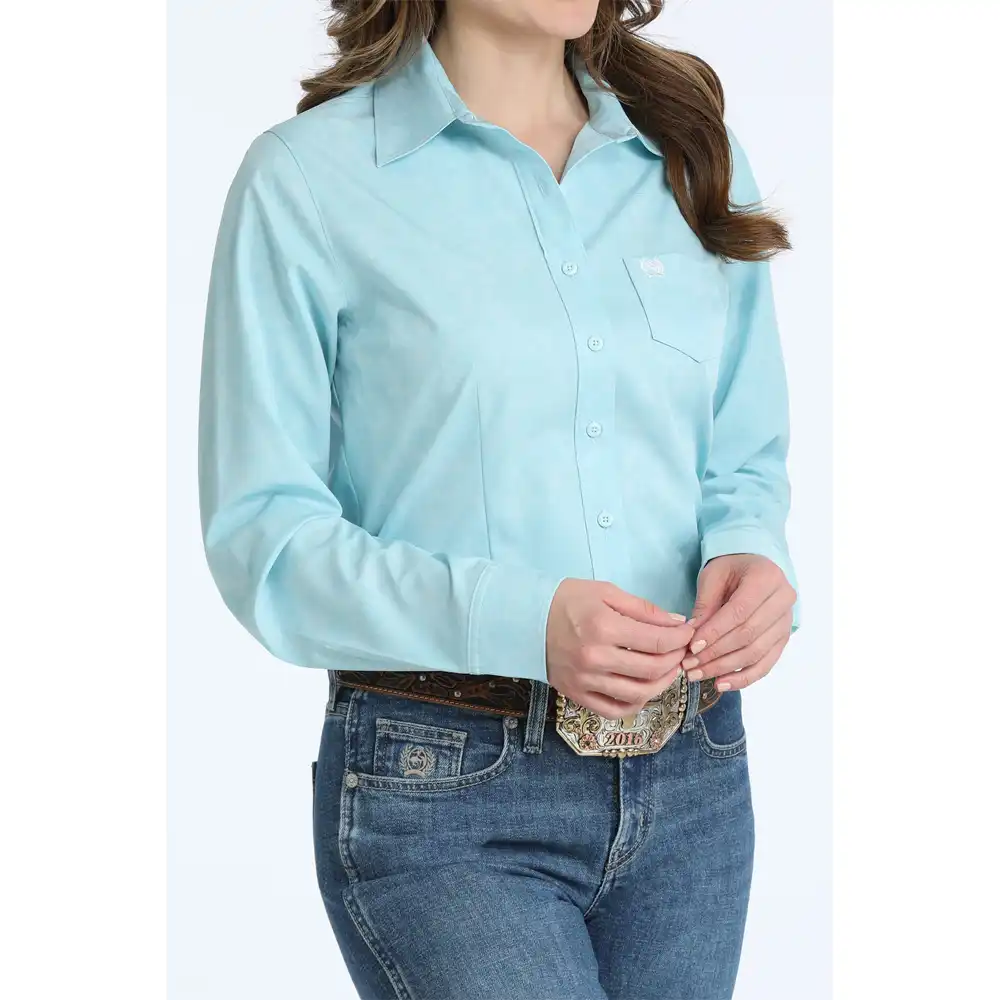 women's long sleeve shirt blue