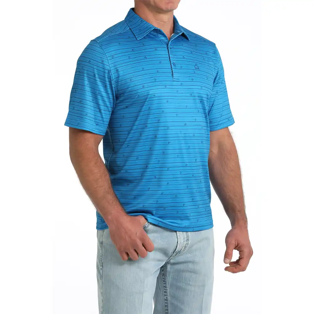 cinch men's short sleeve polo blue bronc