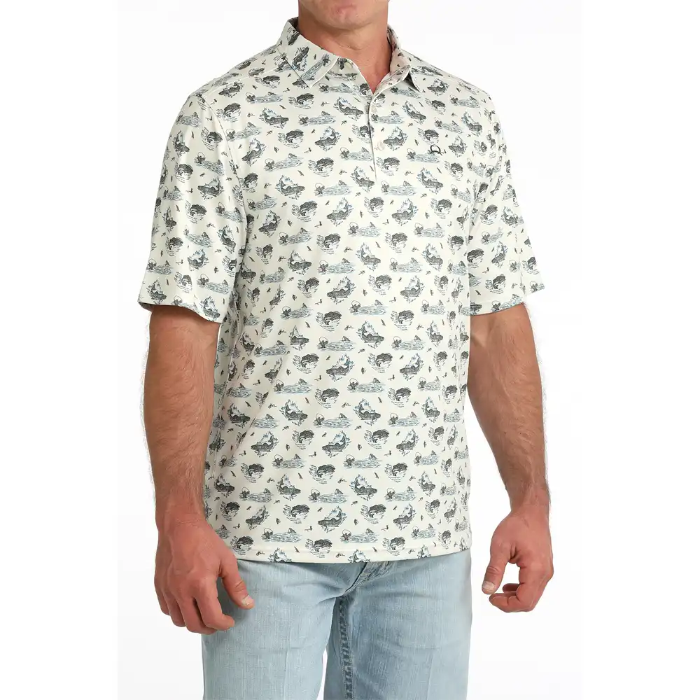 cinch men's short sleeve polo cream