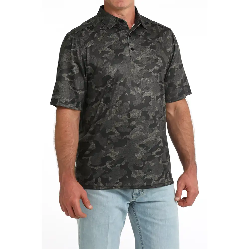 cinch men's short sleeve polo black camo