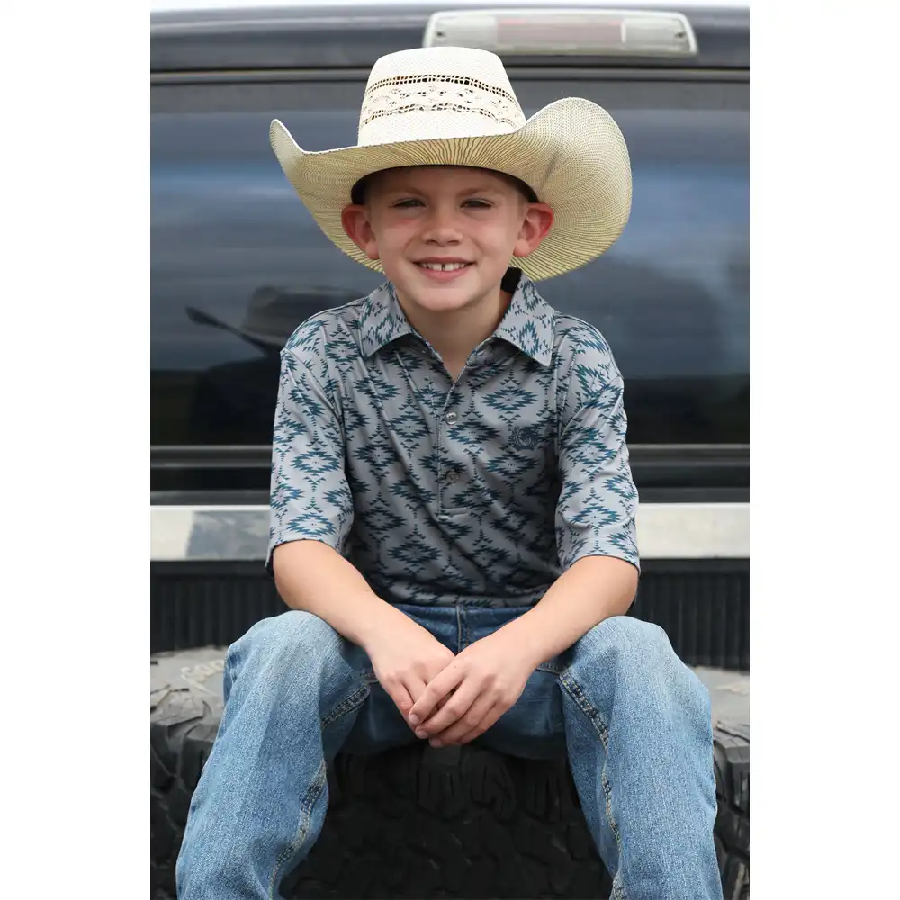 cinch boy's short sleeve polo grey