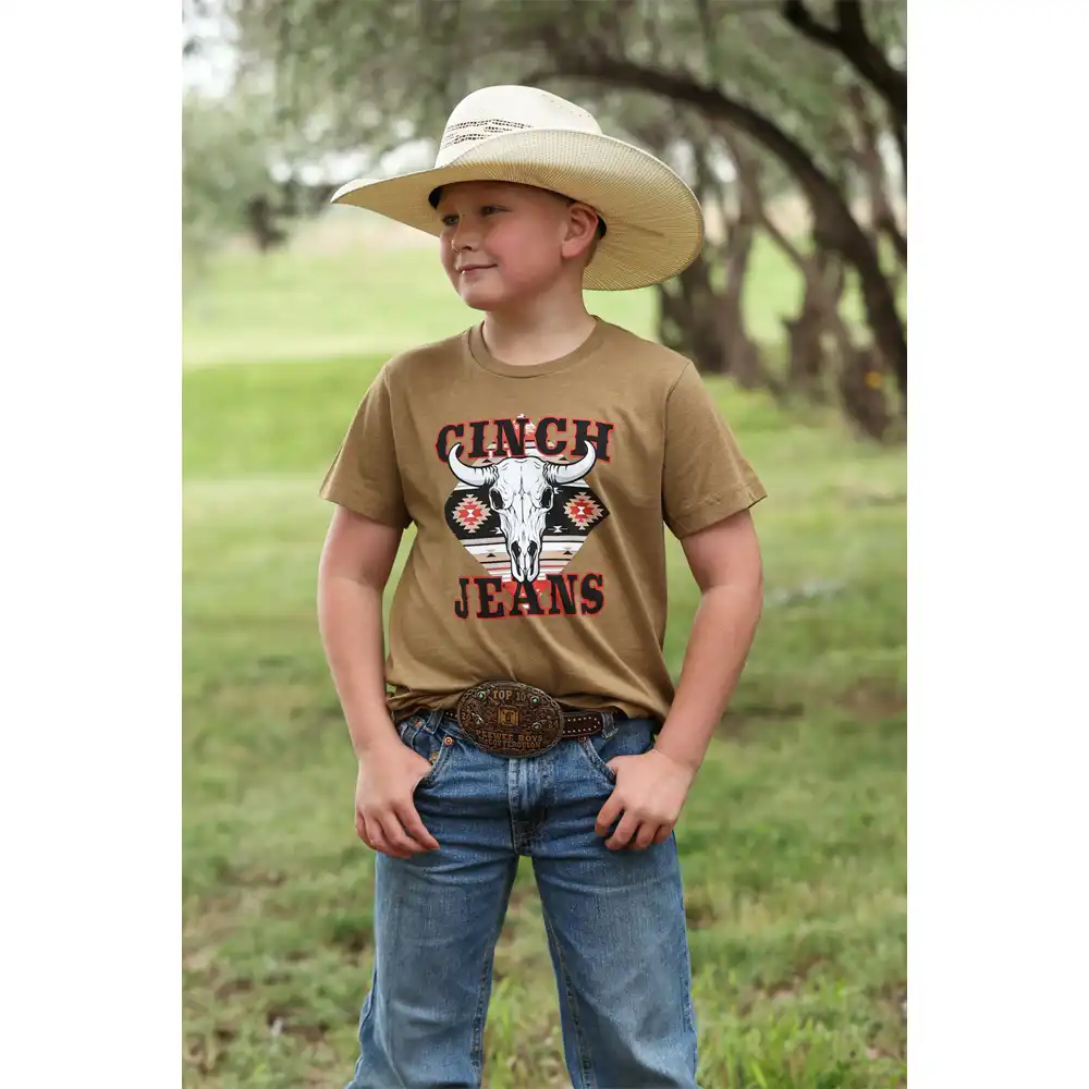 cinch boy's graphic tee brown