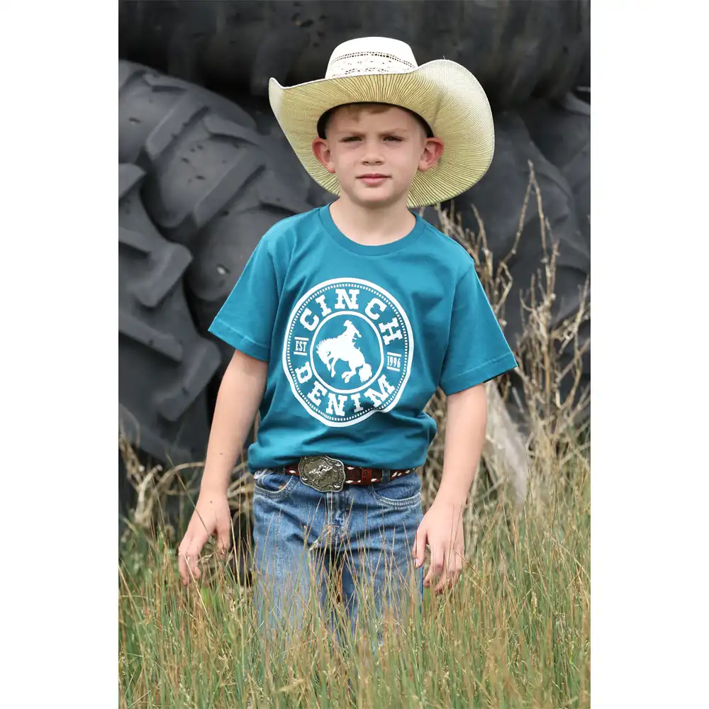 boy's cinch tee shirt teal